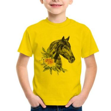 Imagem de Camiseta Infantil Cavalo e Flores - Foca na Moda, Amarelo, 8