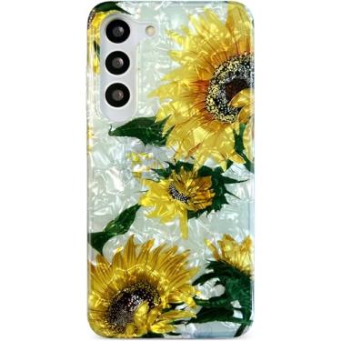 Imagem de Qokey Capa para Galaxy S23 5G 6,1 polegadas, lindas flores cristalinas para meninas e mulheres, capa antiamarelamento Transprant, amortecedor suave ao toque e capa fina e leve, girassol amarelo