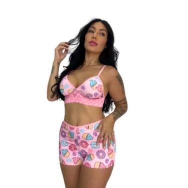 Imagem de Kit Até 5 Short Doll Lara Estampado Tecido Romantic com Renda e Ajuste