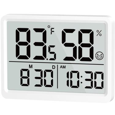 Imagem de DOOMAY Termômetro de ambiente interno - Monitor de temperatura e umidade do higrômetro com sensor de alta precisão, display LCD, relógio de data grande para ambiente (branco)