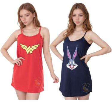 Imagem de Kit 2 Camisola Personagem Feminina Adulto De Malha Verão - PIJAMAS VIÇ