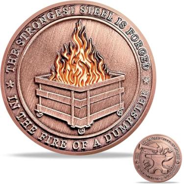 Imagem de Moeda Dumpster Fire Challenge - Medalha de Prêmio Inovador com Design Chama - Moeda de Reconhecimento de Funcionários - Token de Apreciação Corporativa - Medalha de Realização de Equipe - Lembrança do