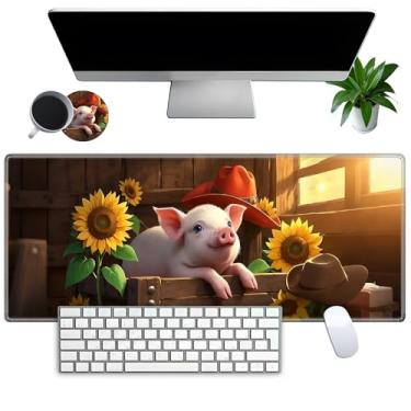 Imagem de Tapete de mouse grande para jogos GG 80 x 30 cm + porta-copos - Tapete de mesa estendido com bordas costuradas, base de borracha antiderrapante, mouse preto para laptop, PC, escritório e casa, porco