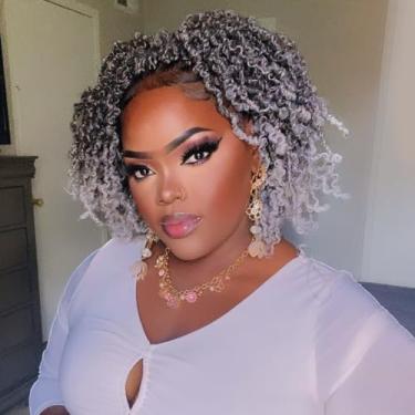 Imagem de GIX Yanky Twist Crochet Hair - 6 Polegadas, 8 Pacotes (30 Fios/Peças) Ombre Gray Pré-Torcido Fluffy Spring Mini Twist Short Bob Passion Twist, Tranças De Crochê Para Tranças (6 Polegadas, T-Gray-8P)