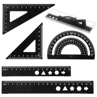 Imagem de Conjunto de réguas triangulares de metal com 5 peças, réguas triangulares de alumínio, transferidor de metal triangular, conjunto de réguas para estudantes, desenhistas, engenheiros, material de