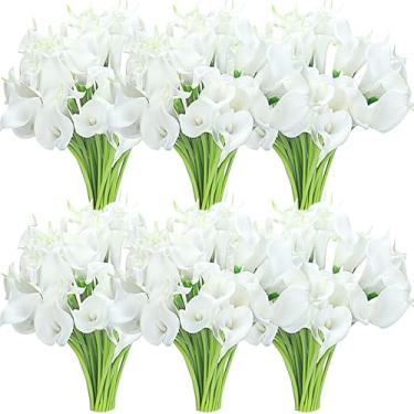 Imagem de Janinka Calla Lily Buquê de lírios artificiais de flores artificiais para casamento falso toque real buquê de lírio de seda para decoração de festa em casa, 35,5 cm (branco, 16 peças)