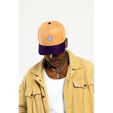 Imagem de Boné snapback aba curva suede caramelo com roxo gran ilustração baseba