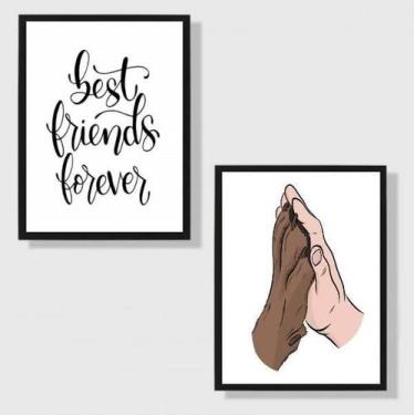 Imagem de Kit 2 Quadros Best Friends Mão E Pata 45X34Cm Moldura Branca - Quadros