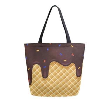 Imagem de Vuiyean Linda sacola feminina de lona para sorvete, doce, sundae, com bolso com zíper, reutilizável, sacola de compras de supermercado, bolsa de ombro grande para viagem