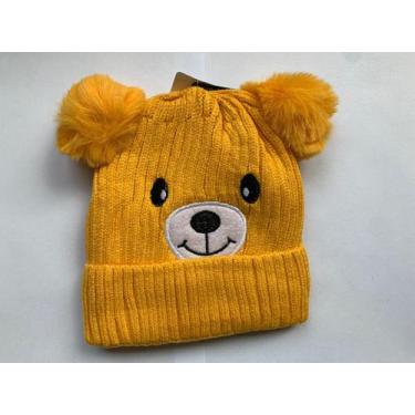 Imagem de Gorro touca infantil forrada urso com pompons - azulamora, Amarelo