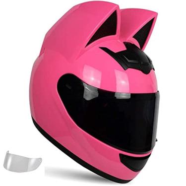 Imagem de ZJHELM Capacetes Off-Road Com Orelhas De Gato, Integrais Para Motocicletas, Motos Trilha E Quadriciclos (Capacete Rosa Lentes Pretas, Médio)