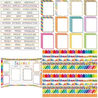 Imagem de Dispowreath 114 peças de suprimentos para quadro de feiras de ciências, inclui autoadesivos, títulos de projetos justos, legendas, apresentação, ciência, boletim, letras, adesivos, sala de aula