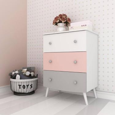 Imagem de Cômoda 100% MDF 3 Gavetas Doçura Multimóveis  Branco/Cinza/Rosa