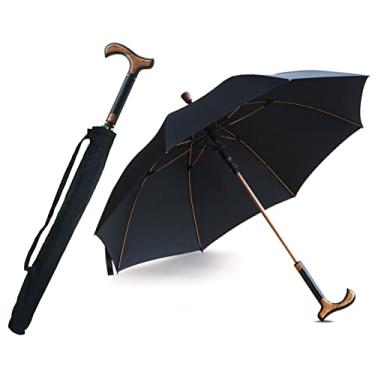 Imagem de Bengala de caminhada, guarda-chuva, 2 em 1, costelas para quebra-vento, muleta, autoproteção, resistente, aço de tungstênio sólido - para o pai para escaladas, caminhadas na chuva