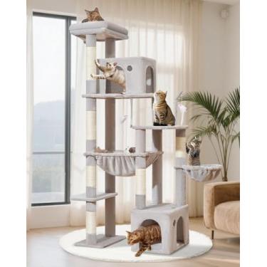 Imagem de Taoqimiao Árvore de gato de 188 cm para gatos grandes e adultos, torre alta de vários níveis, condomínio para 2 gatos com 6 postes para arranhar, rede supergrande, brinquedos para gatos, cesta