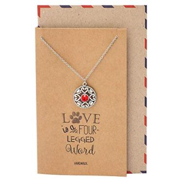 Imagem de Quan Jewelry Colar com estampa de pata, presentes para amantes de cães, pingente de coração, presentes para donos de cães e amantes de animais filhotes, tom prateado, com cartão de citação feito à