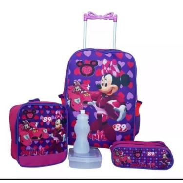 Imagem de Kit Escolar Mochila Da Minie De Carrinho Com Estojo e Lancheira Térmic