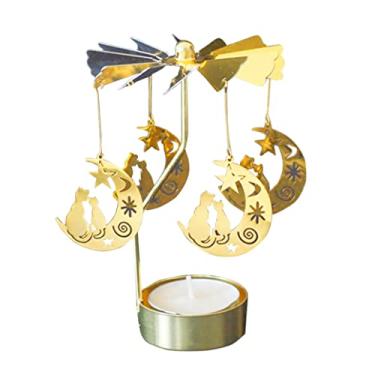 Imagem de Castiçal giratório de gato na lua castiçal de luz de chá giratório para decoração de casamento de Natal, castiçal, suporte de vela giratório, suporte de vela de metal