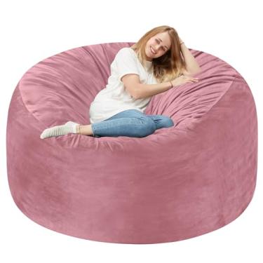 Imagem de Homguava Cadeira de pufe de 1,5 m: sacos de feijão de 1,8 m com enchimento de espuma de memória, cadeiras grandes para pufe sofá macio com capa de veludo holandês - rosa empoeirado