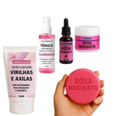 Imagem de Kit Rosa Mosqueta com Creme Clareador | Óleo + Tônico + Sabonete + Pomada + Creme para Virilhas e Axilas