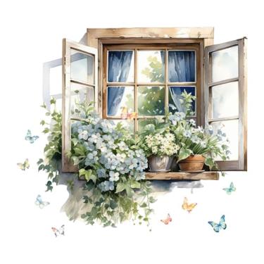 Imagem de XLWLLNJ Adesivos de janela falsos, murais de parede de cenário, decoração, papel de parede de, adesivo de para janelas, portas, paredes, banheiro,