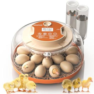 Imagem de GROPOW Incubadora de 18 ovos, rotação automática com controle de temperatura e umidade, vela de ovos, visualização 360 com saída de ar, recarga automática de garrafa de água, incubadora de galinha