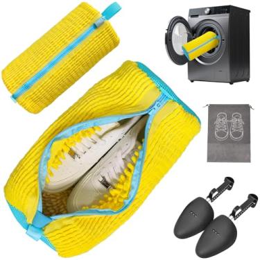 Imagem de Bolsa para máquina de lavar sapatos, máquina de lavar e secar roupa reutilizável, sacos de limpeza de sapatos para tênis, kit de limpeza de manchas inclui par de árvores de sapatos ajustáveis e bolsa