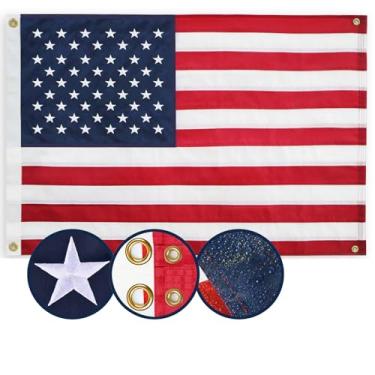 Imagem de JAMONT Bandeira Americana 2X3 Pés, Multiuso Resistente, 4 Ilhós De Latão, Estrelas Bordadas, Listras Costuradas, Padrão Americano Para Quarto, Sala, Pendurar Na Parede Interna