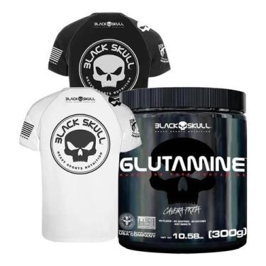 Imagem de Glutamina 300g + Camiseta Esportiva Padrãæo Branco Gg - Black Skull , 