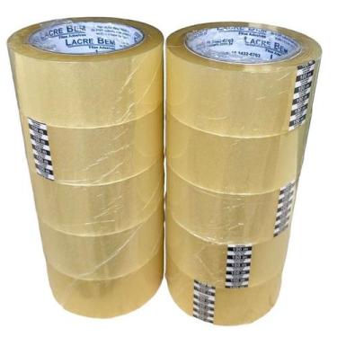 Imagem de Kit com 10 Fitas Adesivas 45mm x 100 metros Transparente Lacre Bem
