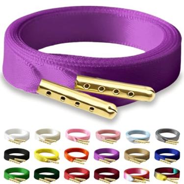 Imagem de RSAJHTRY Cadarços de sapato de fita de cetim, 2 pares de cadarços de seda planos de 10 mm de largura para tênis femininos, 10 Roxo, 31.5 inch (80CM)