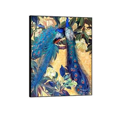 Imagem de Arte de parede de pinturas famosas - pavões azuis - impressão de imagem de animal em tela - Pintura de arte para decoração de parede de sala de estar - Pôster de reproduções 30 x 40 cm 12 x 16