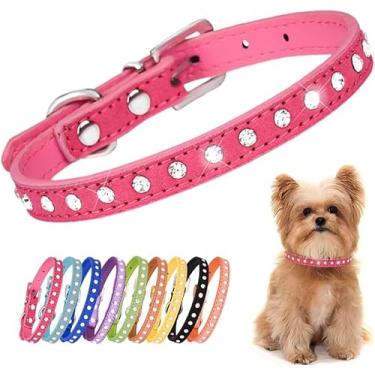 Imagem de Coleiras para cães pequenas, colar de diamante brilhante com strass brilhante para filhotes de estimação XXS Xs pequeno gato menina gato fêmea gatinha (rosa, P (pescoço 26,7-33 cm))