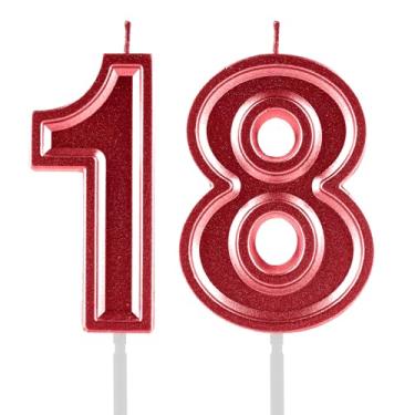 Imagem de Velas de aniversário de 18 anos, numerais vermelhos, 18, enfeite de bolo, decoração para meninas e meninos, tema de aniversário, festa de casamento, artigos para celebração