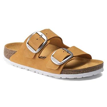 Imagem de Birkenstock Sandália feminina Arizona com fivela grande, Nobuck damasco, 6-6.5 Narrow Women/4-4.5 Narrow Men