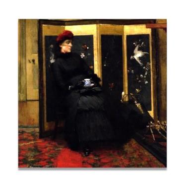 Imagem de A Visitor John Lavery Iconic Realist Portrait & War Scene Canvas Art – Decoração de parede irlandesa atemporal para casa 30 x 30 cm Un Framed