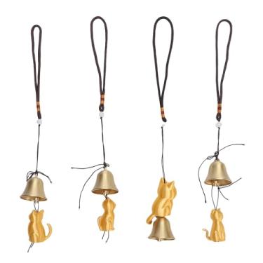 Imagem de Pssopp 4Pcs Metal Animais Wind Chime, PLA Cat Statue Design Agradável Melódico Sons Gato Decorativo Pendurado Wind Catcher para Jardim Quintal Memorial Ornamento