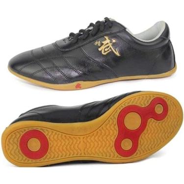 Imagem de Sapatos De Artes Marciais De Couro Sapatos De Tai Chi Kung Fu Unissex Tênis Leves Ao Ar Livre Para Treinamento Diário Sola De Borracha Antiderrapante Resistente Ao Desgaste, Black, EU40