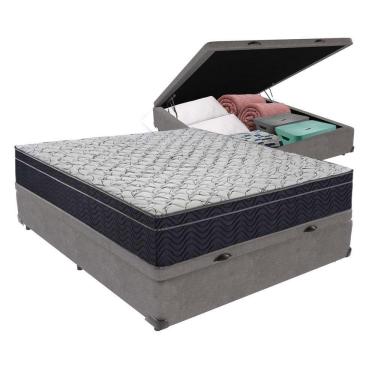 Imagem de Cama + Box Com Baú Viúva Colchão Ortobom D45 Firme Airtech Cinza