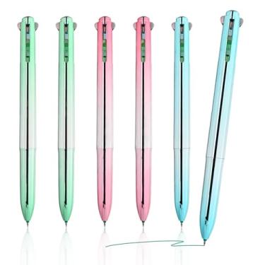 Imagem de Temiary 6 canetas de tinta gel coloridas retráteis 4 em 1, caneta de escrita lisa de ponta fina de 0,5 mm, sem borrões, material de escritório escolar (gradiente)