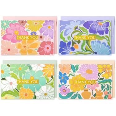 Imagem de Crisky Pacote com 50 cartões florais de agradecimento com envelopes, cartões de agradecimento de flores onduladas a granel para chá de bebê, aniversário, decoração de casamento lembrancinhas de festa