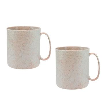 Imagem de Kit 2 Canecas Redonda Fibra Madeira Palha 400Ml
