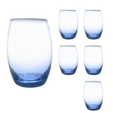 Imagem de Copo De Vidro 450ml Redondo BELLAGIO Jogo com 6 Azul Luxo - Casa Linda