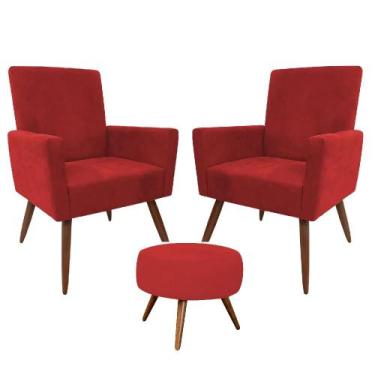 Imagem de Conjunto 2 Poltronas Decorativas Nina Vermelha + Puff - Ws Decor