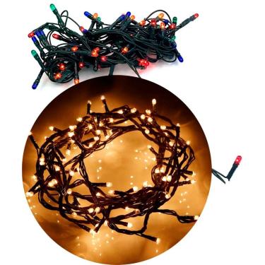 Imagem de Cordão Pisca 100 Micro-Lâmpadas LEDs Branco Quente De 3,6M