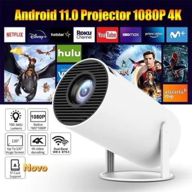 Imagem de Mini Projetor Portátil 5G Wi-Fi 6 Bluetooth 5.0 Android 11 4K 1080P Full HD 8000 Lumens LED Auto Correção Trapezoidal Horizontal Rotação 180° Ideal para Projeções Cinemáticas