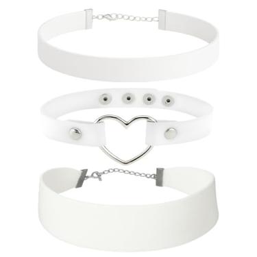 Imagem de STACKABLE CREATIONS Gargantilha de couro preto, veludo, pingente de coração, acessórios góticos estilo gótico clássico punk gótico colar gargantilha para mulheres e homens, pacote com 3, Couro, Sem