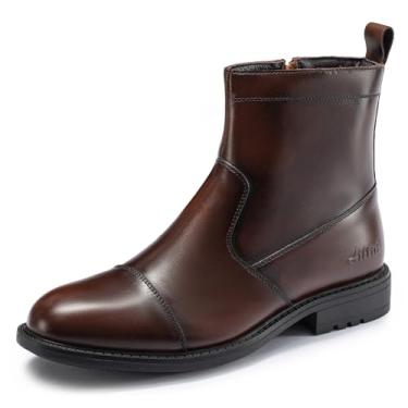 Imagem de Botas Chelsea masculinas, com zíper lateral, de couro, cano curto, estilosa, casual, sapatos masculinos, Café, 41