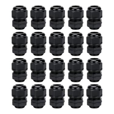 Imagem de Prensa-cabos 20 peças NPT3/10.2 cm juntas à prova d'água, conectores de cabo impermeáveis pretos ajustáveis de plástico, 4 glândulas de cabo e juntas em caixa de polipropileno