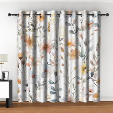 Imagem de Cortinas blackout florais em aquarela, rústica, vintage, flor, planta, tratamento de janela, cortinas para sala de estar, quarto, cozinha, flores silvestres, botânico, cortinas, tecido de tratamento